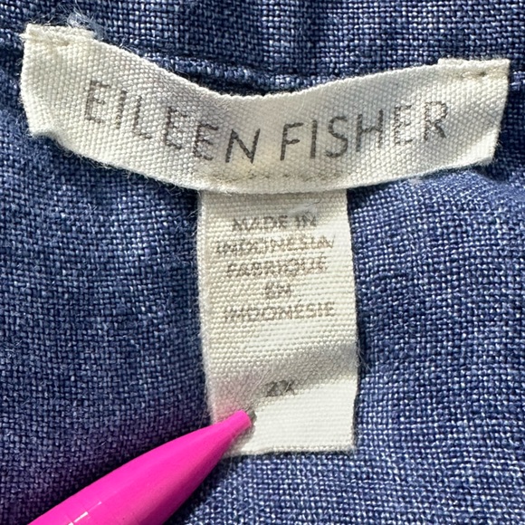 Eileen Fisher Washed Organic Linen Delave Classic Collar Shirt 2X Blueberry - Picture 4 of 7